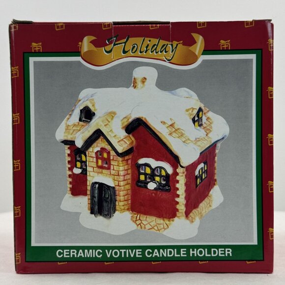 World Bazaars Ceramic Holiday House Votive Candle Holder Christmas Village w/Box - Picture 13 of 15